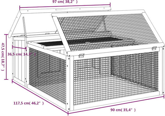 vidaXL 172286 Wooden Cage for Rabbits 117.5x97x47.5cm