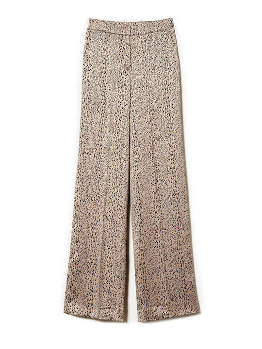 Women's High-waisted Fabric Trousers Leopard Brown