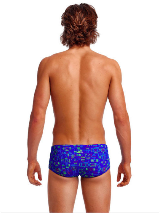 Funky Trunks Sidewinder Herren Badebekleidung Slip Blau mit Mustern