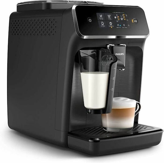 Philips Series 2200 Αυτόματη Μηχανή Espresso 1500W Πίεσης 15bar για Cappuccino με Μύλο Άλεσης Μαύρη