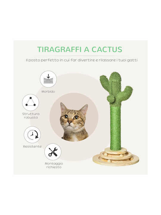 Pawhut Cactus Scratching Post Котешко драскало Полюси Зелен Подов 32x32x60см.