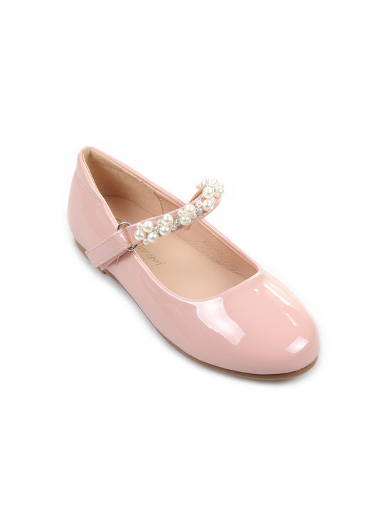 Fshoes Kids Patent Leather Ballerinas with Hoop & Loop Closure Pink