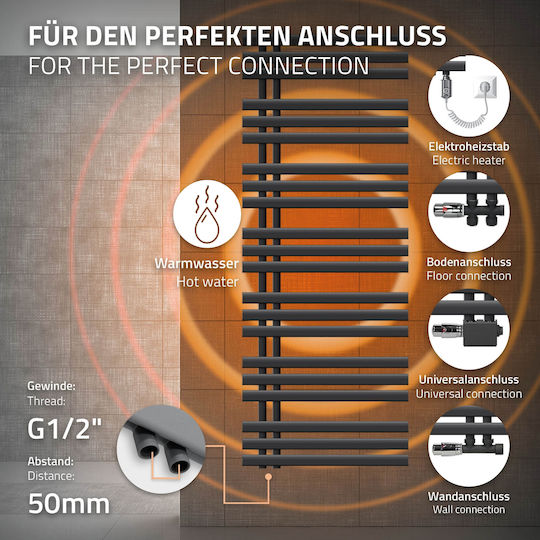 ECD Germany Iron Em Elektrischer Handtuchhalter 900W 160x60cm Gray