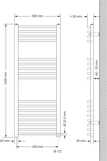 ECD Germany Sahara Electric Towel Rail 1200W 120x50cm Silver