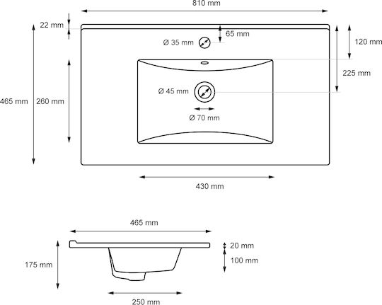 ECD Germany Încorporat / Deasupra Blatului Chiuvetă Ceramică 81x46.5x17.5cm Alb