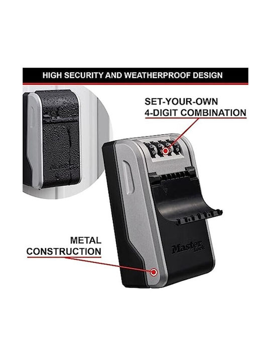 Master Lock Wall-mounted Combination Key Holder Metallic with Combination Dial 10 Hooks 19.6x7.6x5.6cm