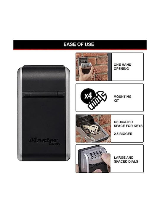 Master Lock Wall-mounted Combination Key Holder Metallic with Combination Dial 10 Hooks 19.6x7.6x5.6cm