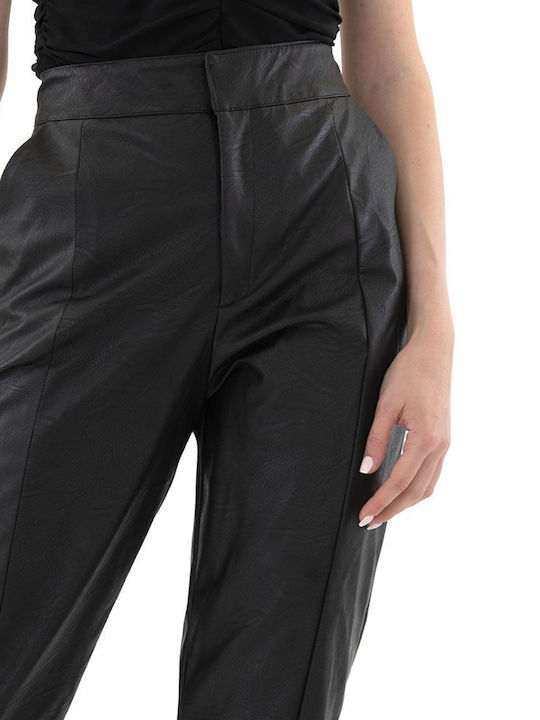 Damen Hoch tailliert Stoff Hose in Schlanker Passform Schwarz
