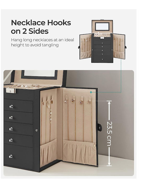 Songmics Jewellery Box Made of Faux Leather with Drawer & Black Mirror 26x15.6x32cm