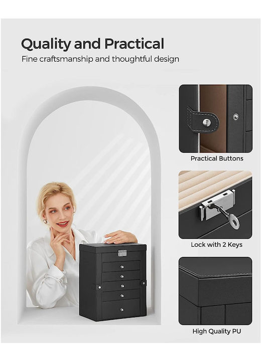 Songmics Jewellery Box Made of Faux Leather with Drawer & Black Mirror 26x15.6x32cm