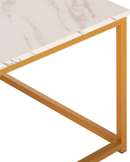 Square Central Coffee Table Braylen Wooden White Marble-Gold Base W75xL75xH43cm