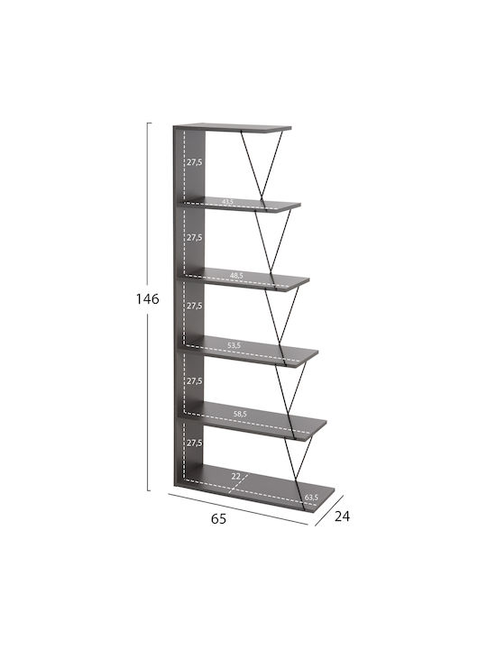 Bookcase Tars Gray 65x24x146cm