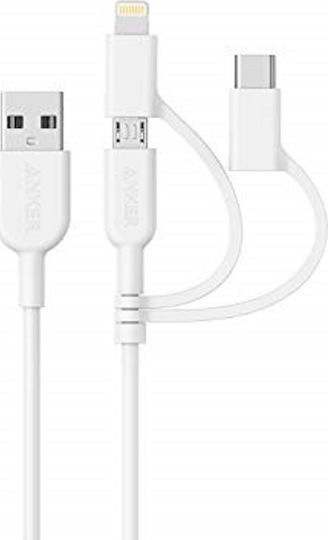 Regular USB to Lightning / Type-C / micro USB Cable Λευκό 1m (694700)
