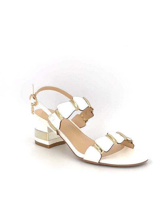 Laura Biagiotti Women's Sandals White with Chunky Medium Heel