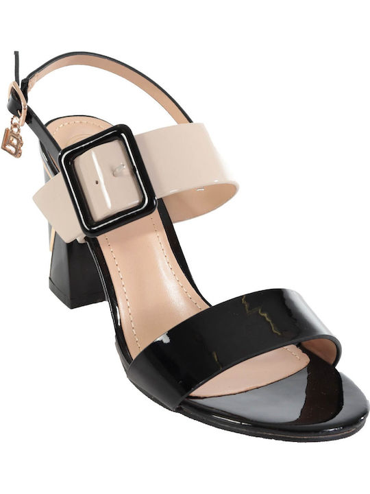 Laura Biagiotti Patent Leather Women's Sandals Black with Chunky High Heel