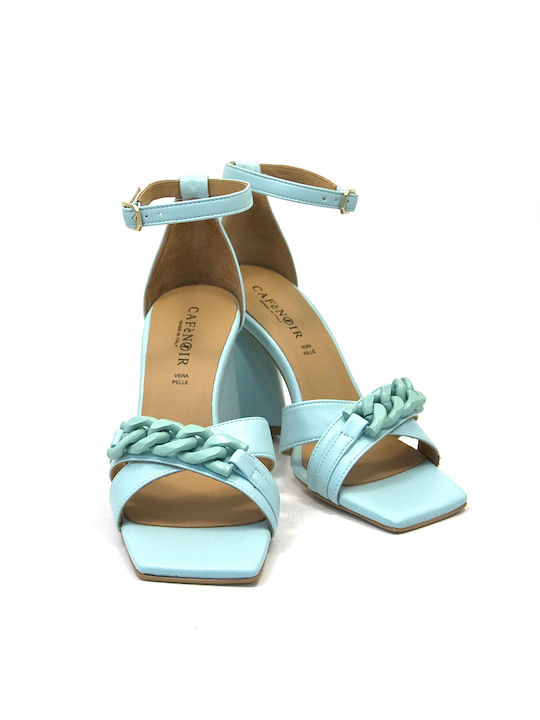 CafeNoir Leather Women's Sandals with Ankle Strap Blue 9780-033