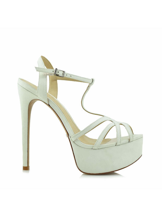 Schutz Platform Leather Women's Sandals White with Thin High Heel SO-32320005