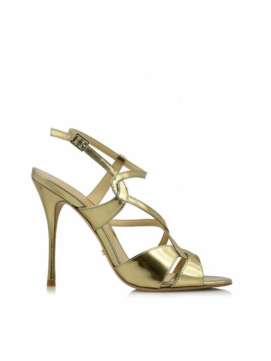 Schutz Leather Women's Sandals Gold with Thin High Heel