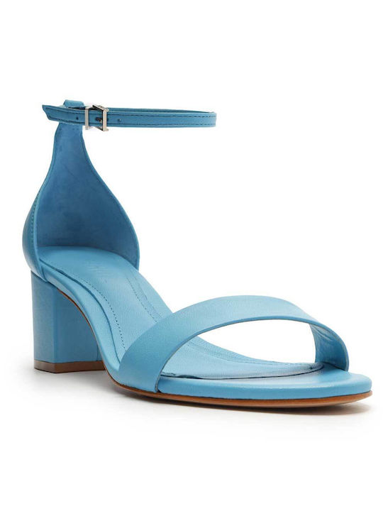 Schutz Women's Sandals with Ankle Strap Blue with Chunky High Heel S2000100700179