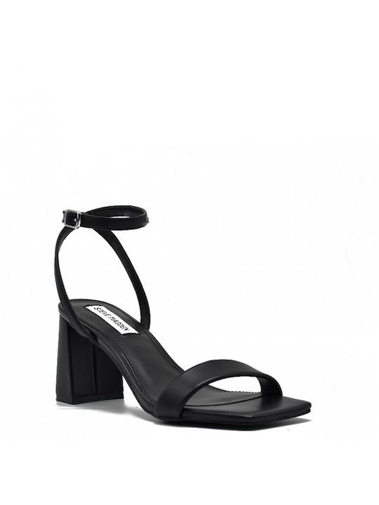 Steve Madden Women's Sandals Black with Chunky Medium Heel