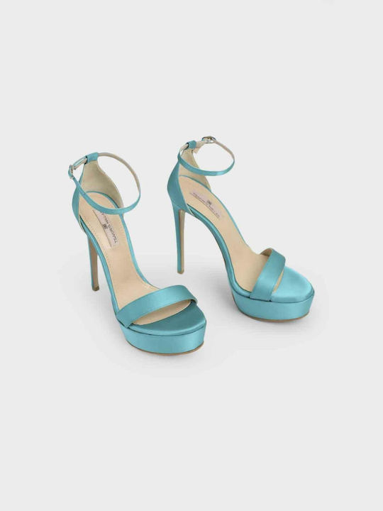 Tsakiris Mallas Leather Women's Sandals with Ankle Strap Light Blue M41009976U97