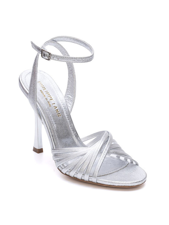 Philippe Lang Leder Damen Sandalen in Silber Farbe