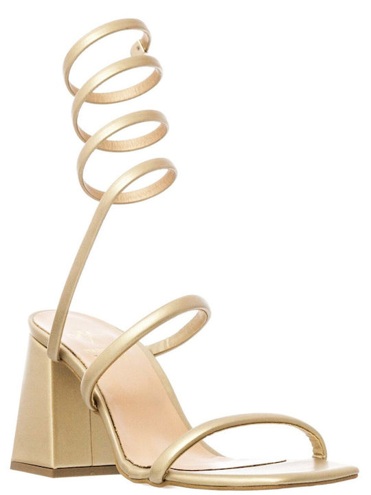 Mariella Fabiani Leder Damen Sandalen in Gold Farbe