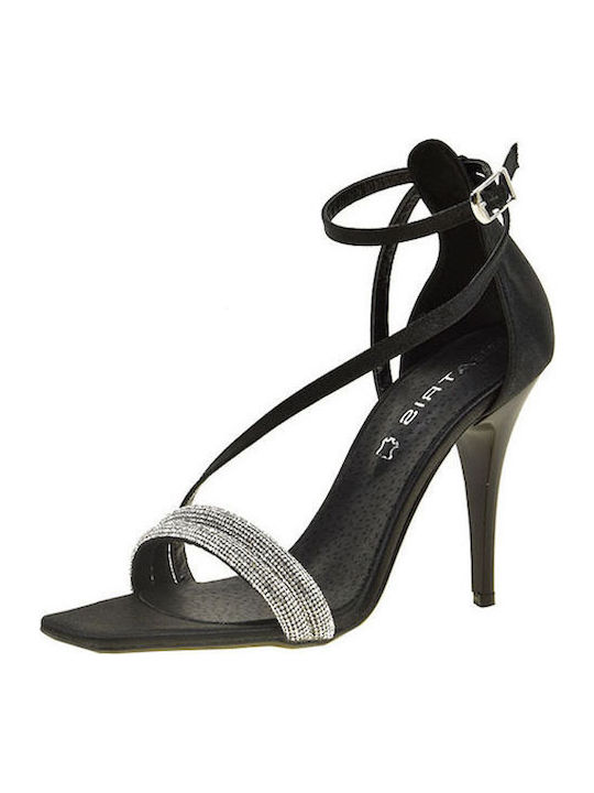 Leder Sandalen mit Strass Schwarz