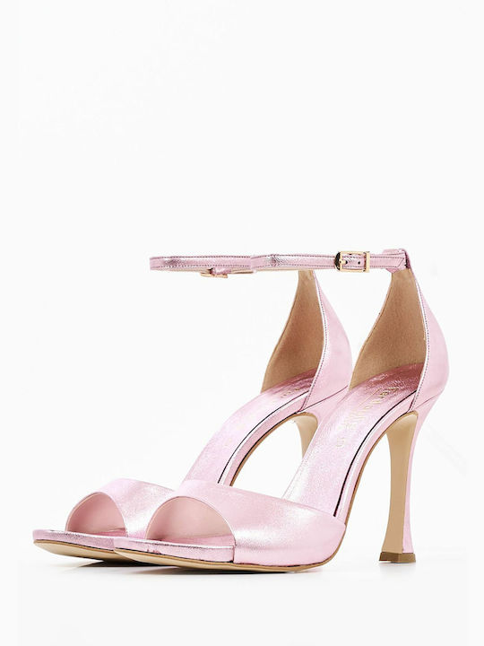 Mortoglou Leather Women's Sandals with Ankle Strap Pink 2242.92816Κ