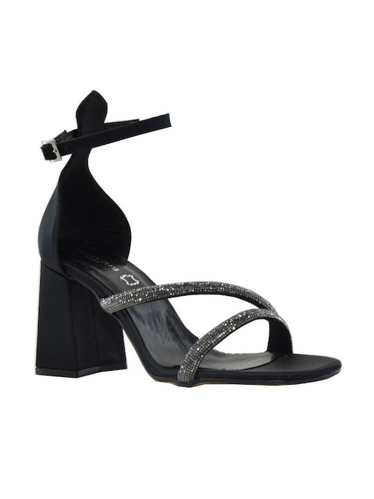 Piedini Fabric Women's Sandals with Ankle Strap Black