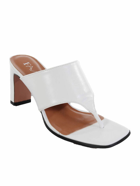 Favela Leather Women's Sandals White with Chunky High Heel