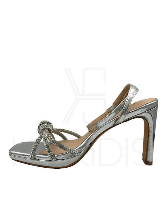 Azarey Platform Leather Women's Sandals Silver with Chunky High Heel -1