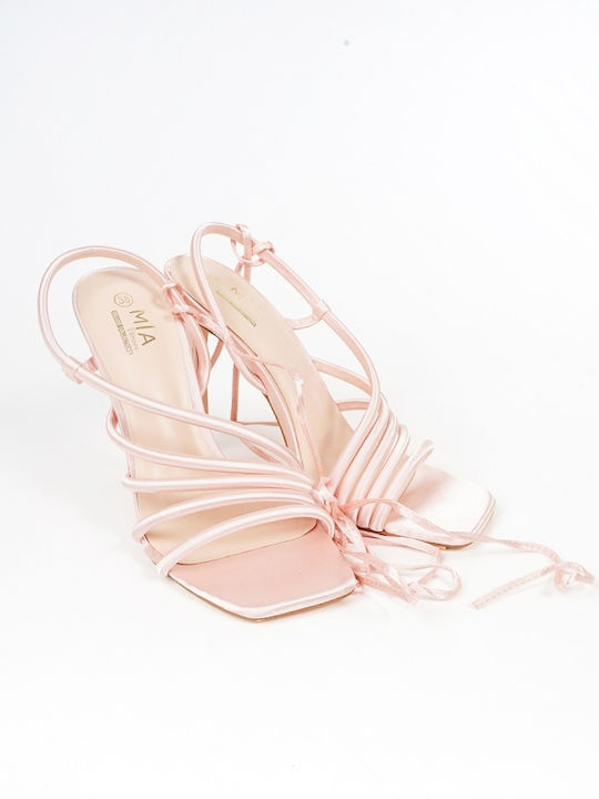 Piazza Shoes Fabric Women's Sandals with Laces Pink