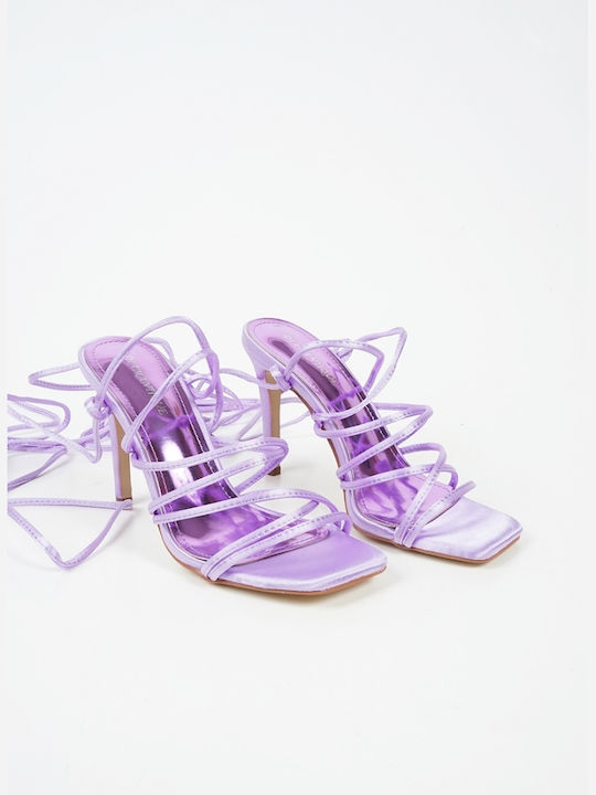 Piazza Shoes Fabric Women's Sandals with Laces Purple