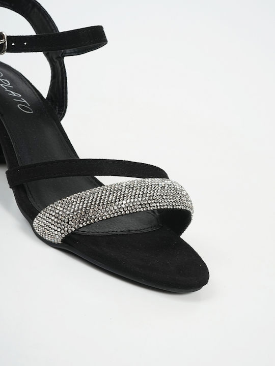 Suede Sandals with Strass Black