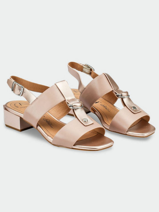 Betsy Synthetic Leather Women's Sandals Beige with Chunky Low Heel