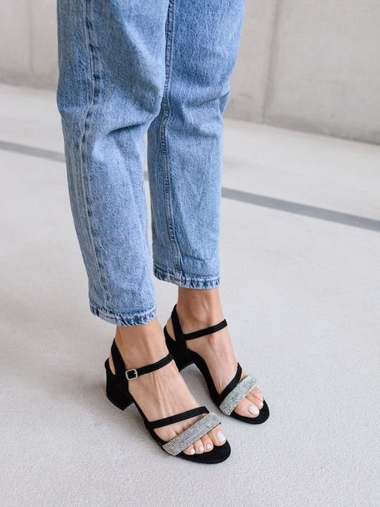 Suede Sandals with Strass Black