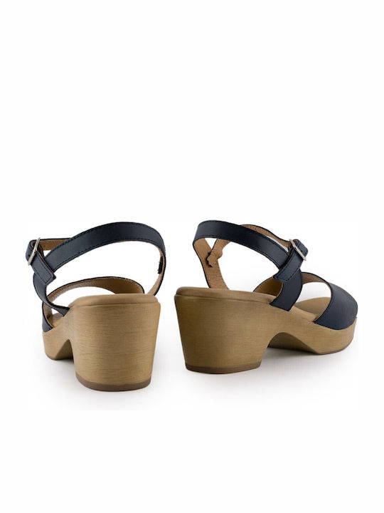 Sandale dama cu Gros Toc Mediu in Culorea Albastru