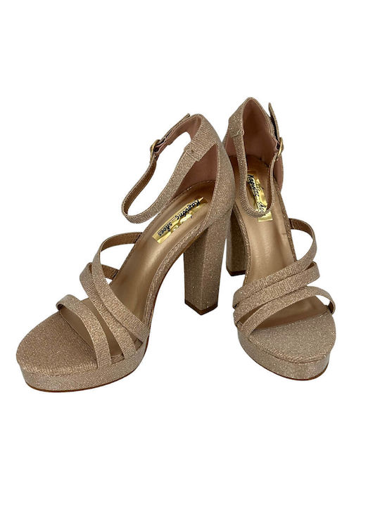 Karidis-Shoes Damen Sandalen mit Chunky hohem Absatz in Gold Farbe