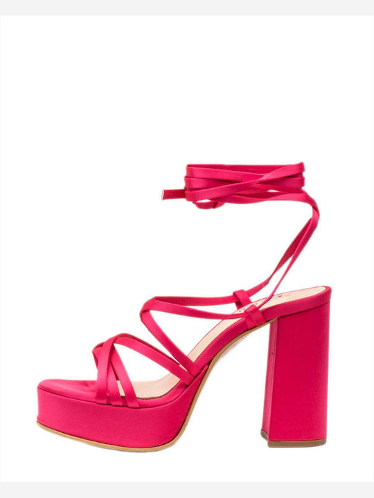 Zakro Collection Platform Leather Women's Sandals with Laces Fuchsia