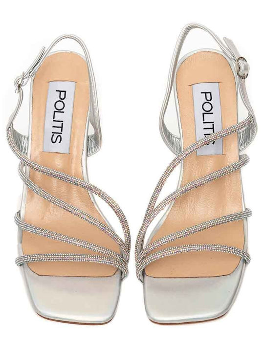 Leder Sandalen Anatomisch mit Strass Silber