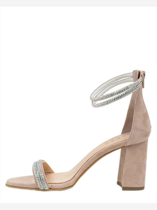 Zakro Collection Suede Women's Sandals with Strass & Ankle Strap Pink