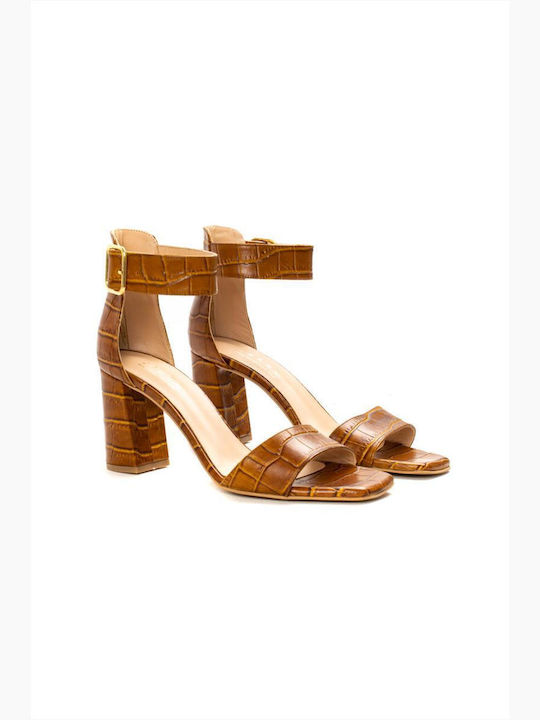 Zakro Collection Leather Women's Sandals with Ankle Strap Tabac Brown