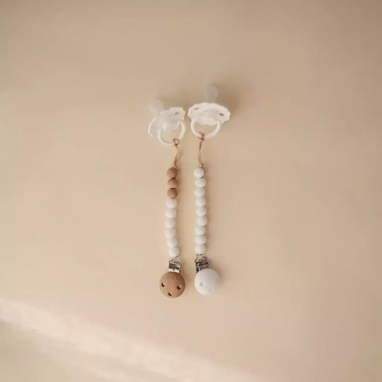 Mushie Clip Schnuller mit Perlen aus Silikon Ecru