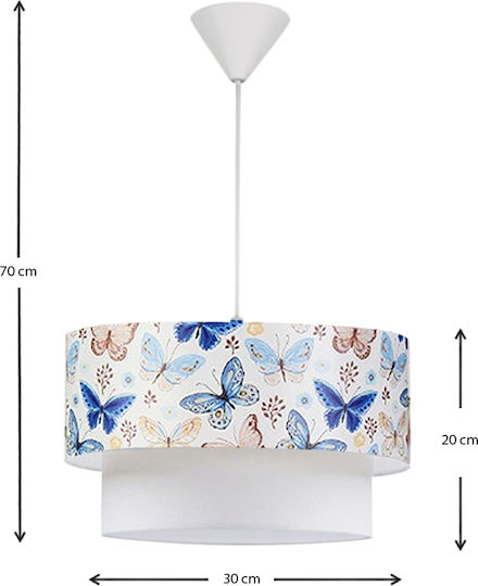 Megapap Kids Fabric Single Ceiling Light E27 Goofy White / Blue 60W 30x20cm
