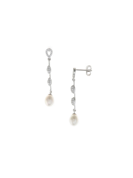 Silver earrings 925° with cubic zirconia & pearl (P-67241)