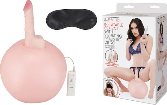 Lux Fetish Inflatable Sex Ball With Vibrating Realistic Dildo BDSM Accessory σε Ροζ Χρώμα