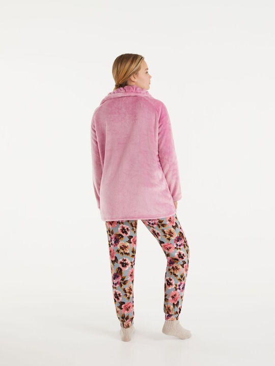 Promise Winter Damen Robe mit Pyjama Rosa