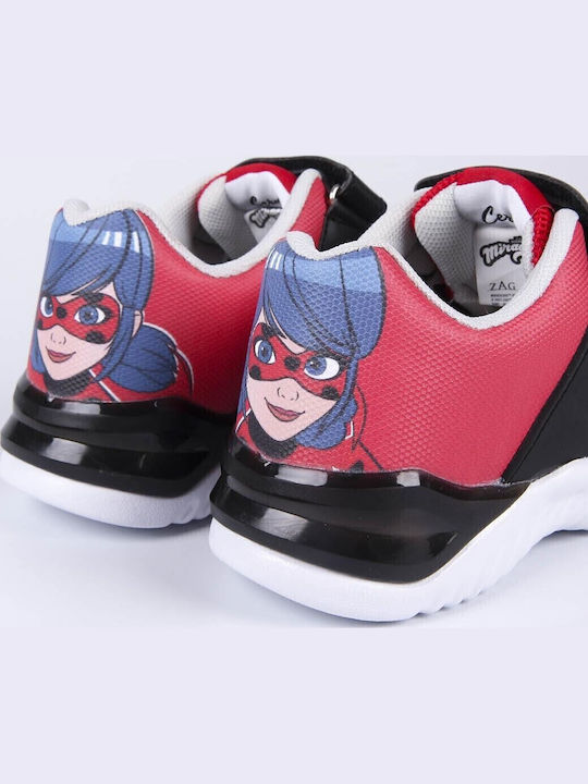 Miraculous Ladybug Kids Sneakers with Hoop & Loop Closure Red with Lights