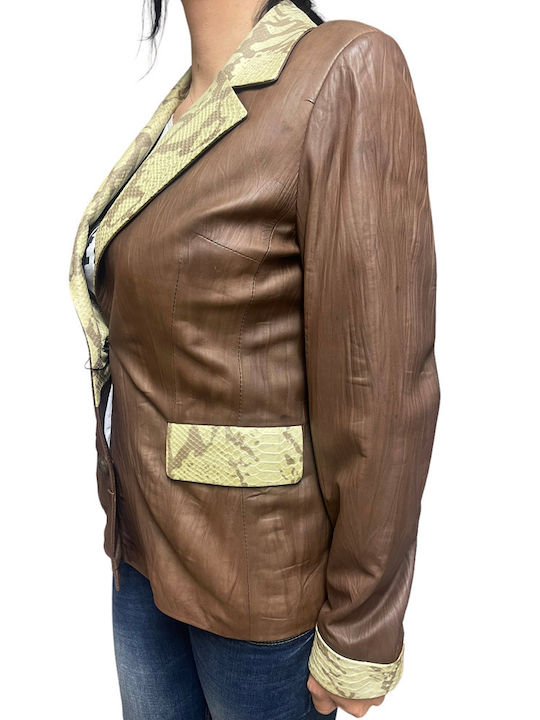 MARKOS LEATHER Women's Leather Blazer Brown